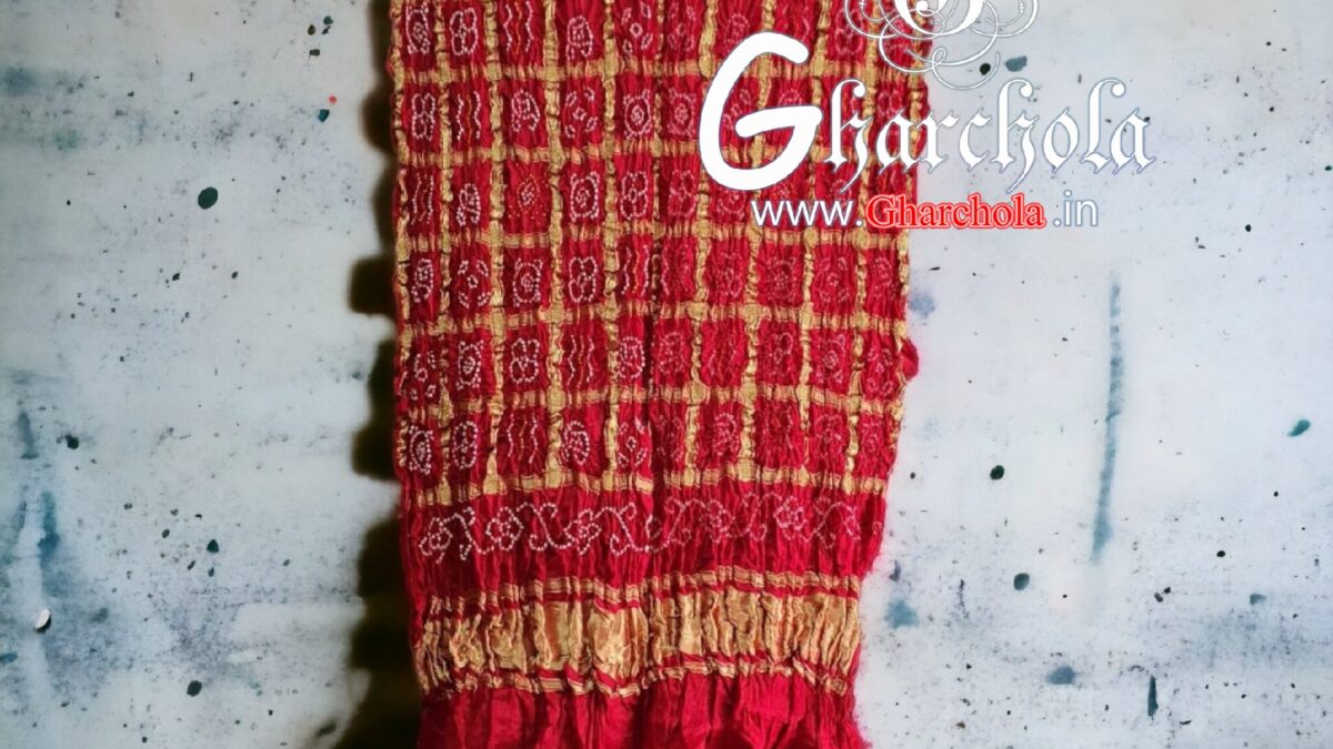 Red Bandhani Gharchola Dupatta Pure Gaji Silk GHARCHOLA Bandhani Bandhej Ajrak