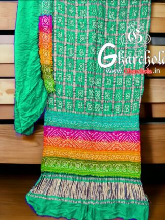 Rama Multi Color Palav Rai Bandhani Gharchola Saree Pure Gaji Silk