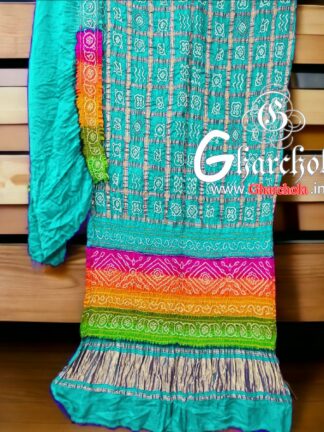 Aqua Multi Color Palav Rai Bandhani Gharchola Saree Pure Gaji Silk