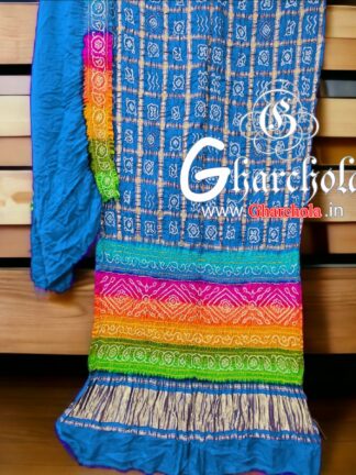 Sky Multi Color Palav Rai Bandhani Gharchola Saree Pure Gaji Silk