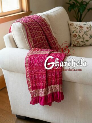 Pink Bandhani Gharchola Saree Naksi Jari Pure Gaji Silk