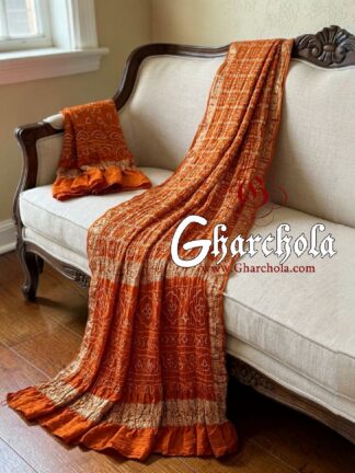 Orange Bandhani Gharchola Saree Naksi Jari Pure Gaji Silk