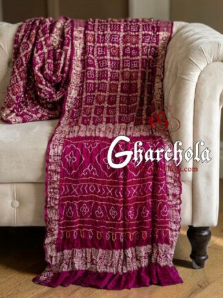 Magenta Bandhani Gharchola Saree Naksi Jari Pure Gaji Silk
