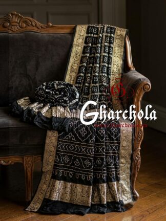 Black Bandhani Gharchola Saree Naksi Jari Pure Gaji Silk
