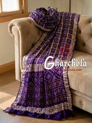 Purple Bandhani Gharchola Saree Naksi Jari Pure Gaji Silk