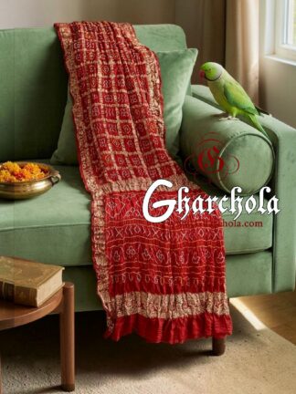 Red Bandhani Gharchola Saree Naksi Jari Pure Gaji Silk