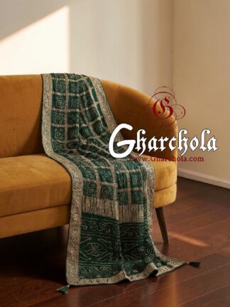 Bottle Green Bandhani Gharchola Saree Naksi Jari Pure Gaji Silk