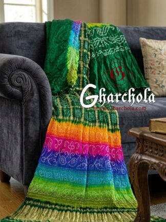 Green Multi Color Palav Rai Bandhani Gharchola Saree Pure Gaji Silk