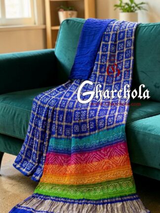 Blue Multi Color Palav Rai Bandhani Gharchola Saree Pure Gaji Silk