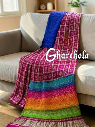 Pink Multi Color Palav Rai Bandhani Gharchola Saree Pure Gaji Silk