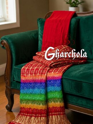 Red Multi Color Palav Rai Bandhani Gharchola Saree Pure Gaji Silk