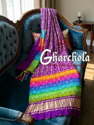Megenta Multi Color Palav Rai Bandhani Gharchola Saree Pure Gaji Silk