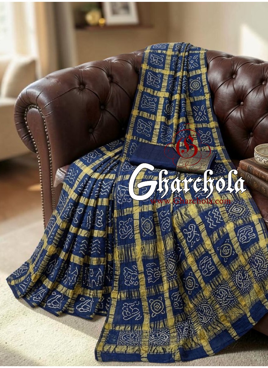 Blue Gharchola Rai Bandhani Saree Traditional Wedding