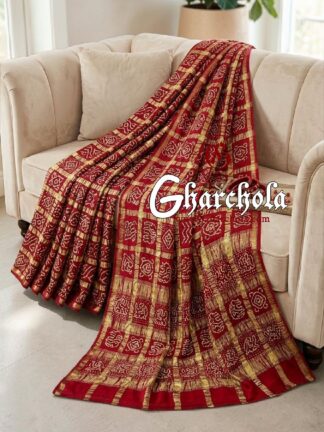 Bridal Red Gharchola Rai Bandhani Saree Traditional Wedding