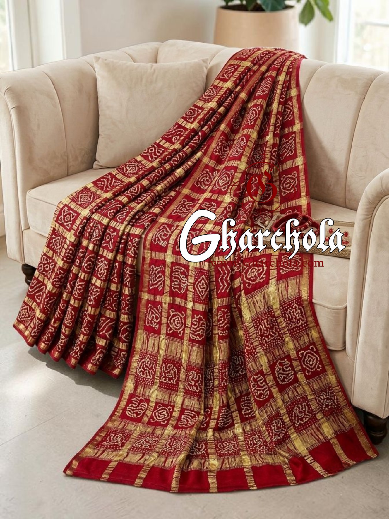 Bridal Red Gharchola Rai Bandhani Saree Traditional Wedding
