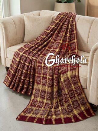 Bridal Maroon Gharchola Rai Bandhani Saree Traditional Wedding