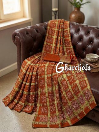 Rust Gharchola Rai Bandhani Saree Traditional Wedding