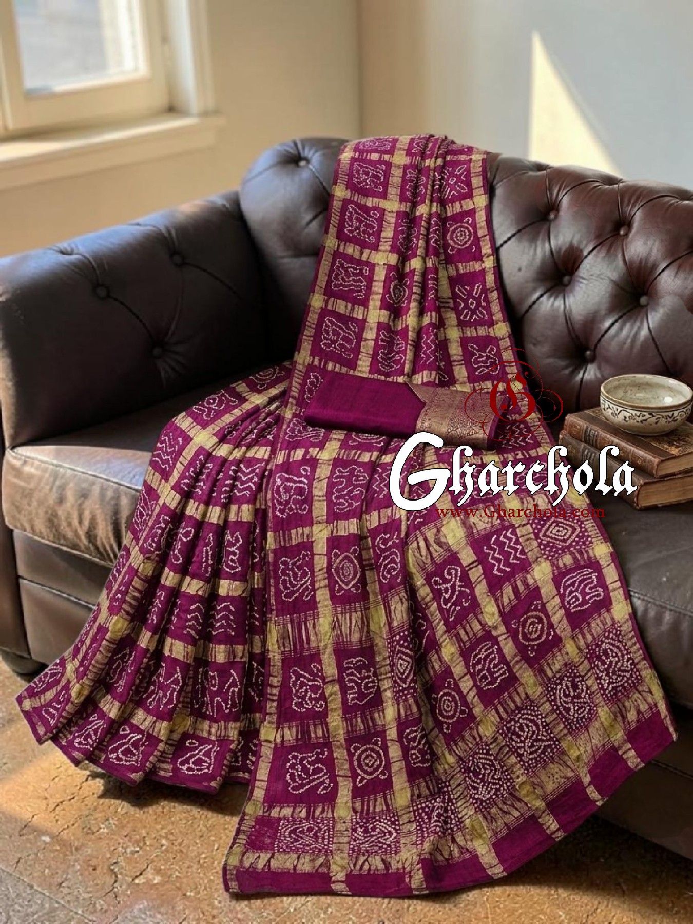 Magenta Love Gharchola Rai Bandhani Saree Traditional Wedding