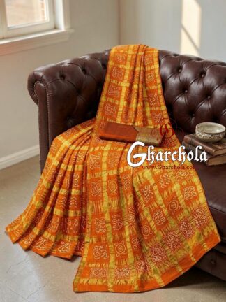 Orange Gharchola Rai Bandhani Saree Traditional Wedding