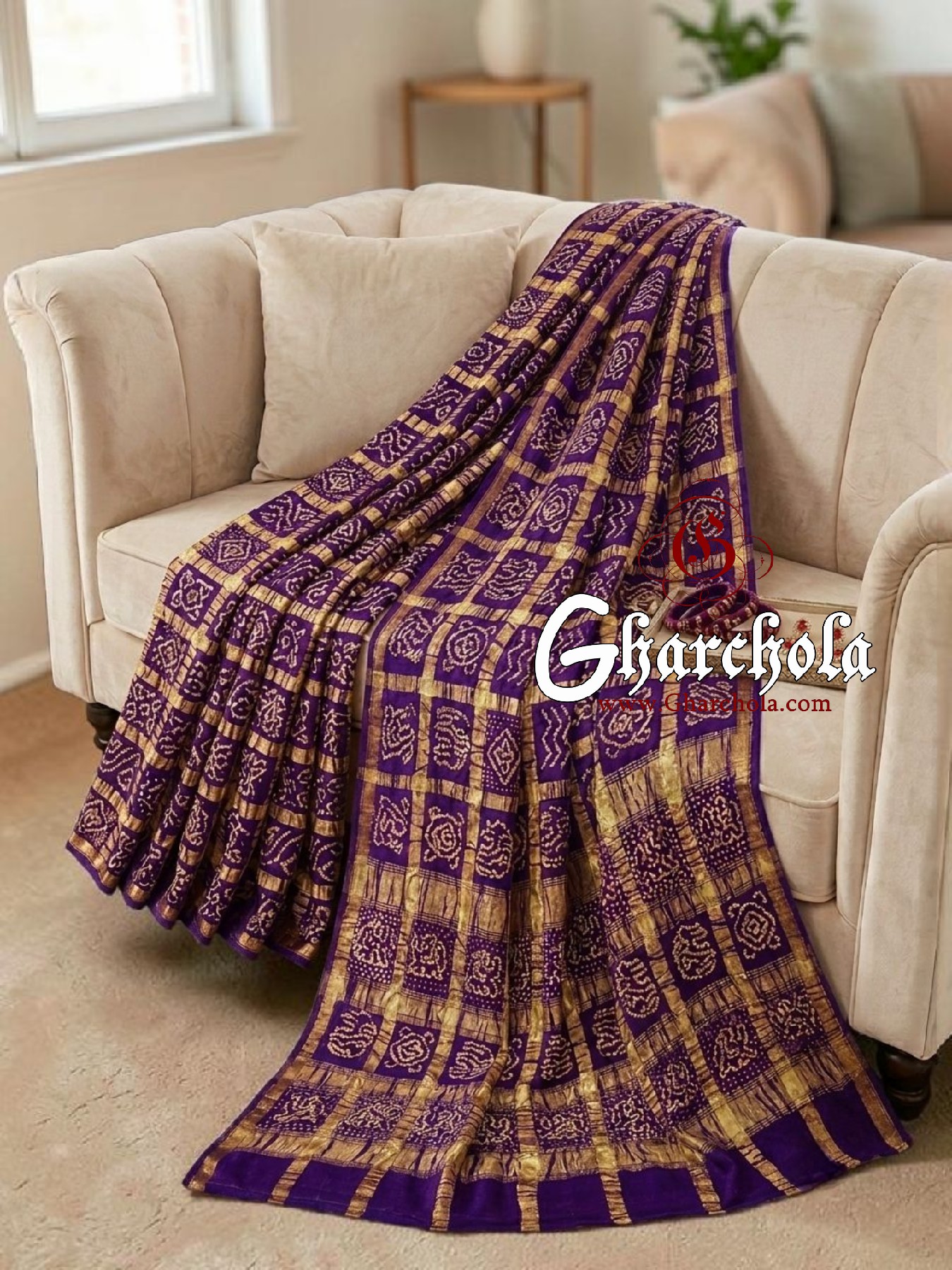 Purple Gharchola Rai Bandhani Saree Traditional Wedding