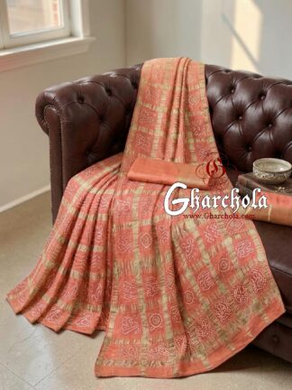 Peach Gharchola Rai Bandhani Saree Traditional Wedding
