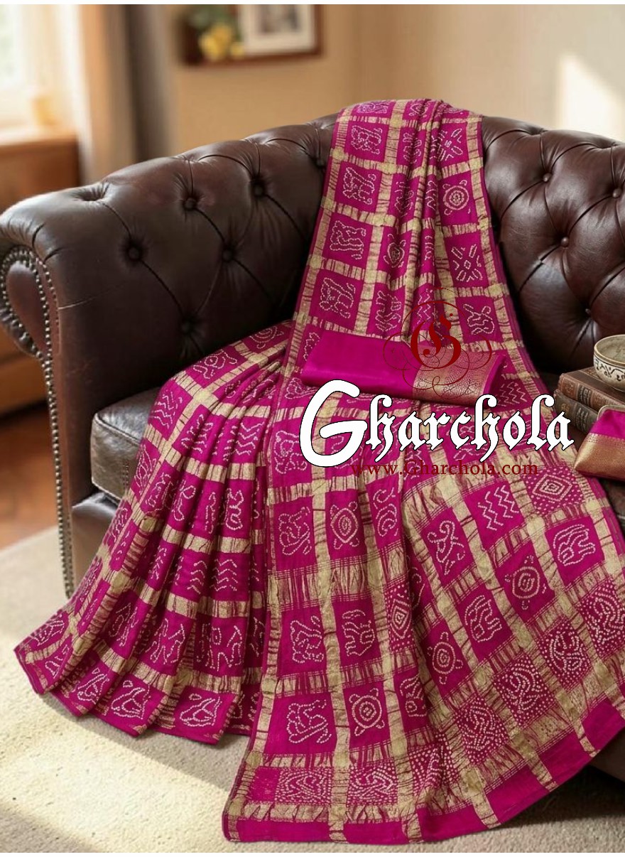 Rani Gharchola Rai Bandhani Saree Traditional Wedding