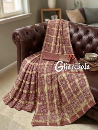 Rose Gold Gharchola Rai Bandhani Saree Traditional Wedding