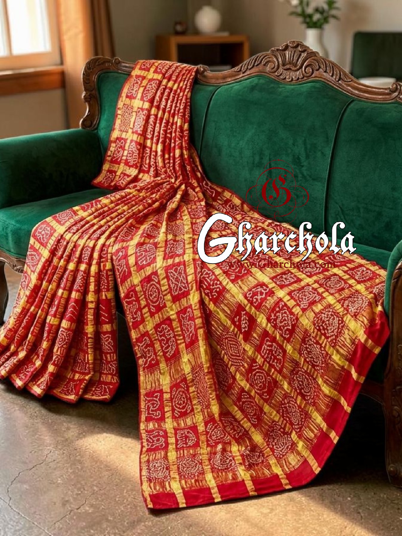 Red Lightning Gharchola Rai Bandhani Saree Traditional Wedding