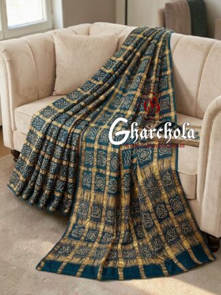 Peacock Blue Gharchola Rai Bandhani Saree Traditional Wedding