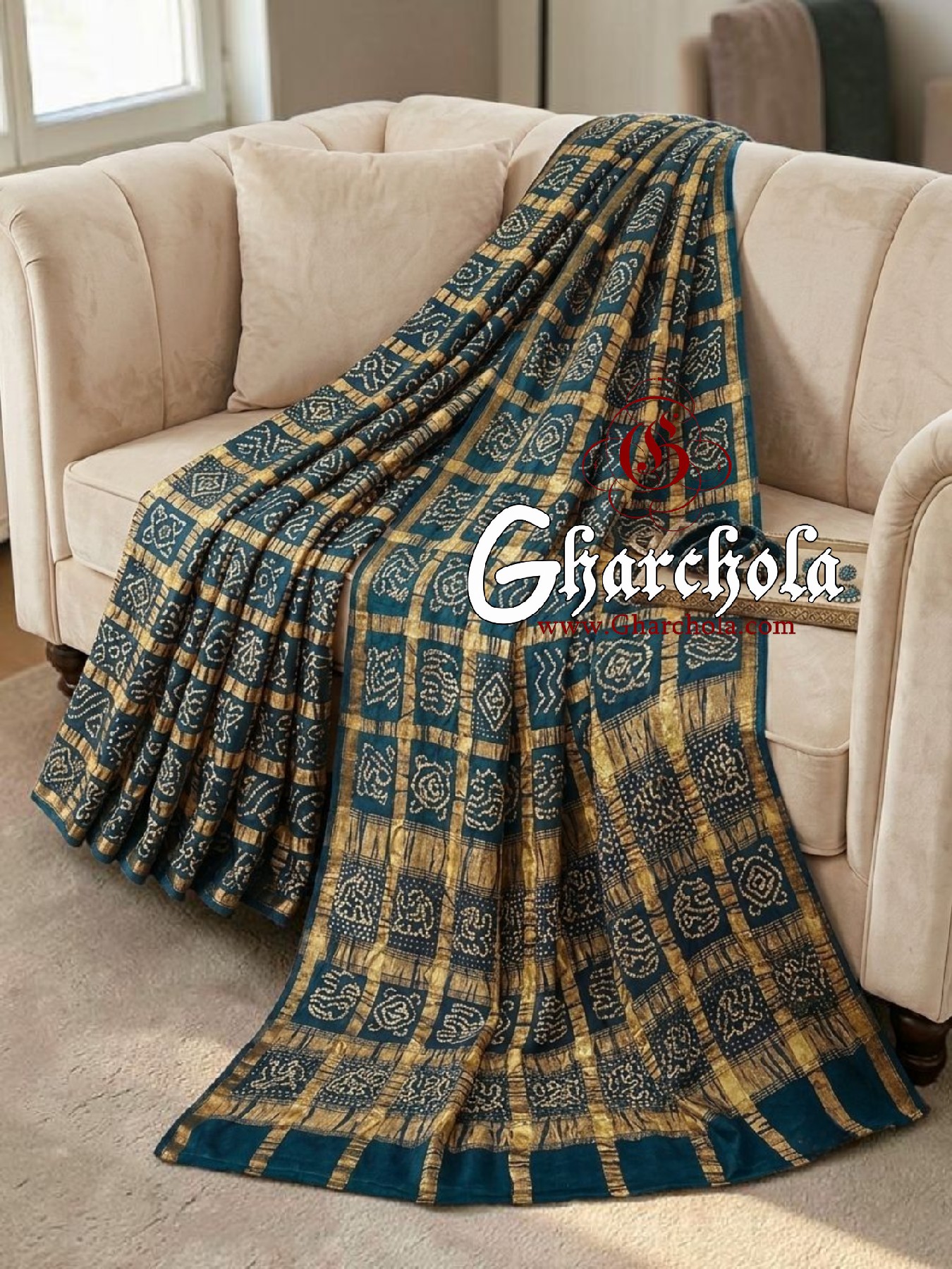 Peacock Blue Gharchola Rai Bandhani Saree Traditional Wedding