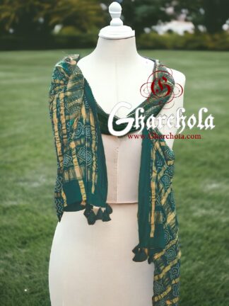 Green Bandhani Gharchola Dupatta Pure Kala Cotton