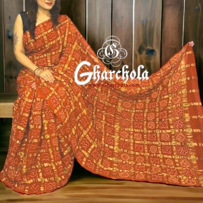 Brick Rust Love Gharchola Rai Bandhani Saree Traditional Wedding