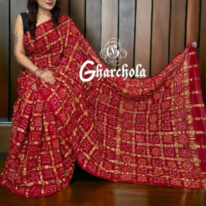 Red Marronies Gharchola Rai Bandhani Saree Traditional Wedding