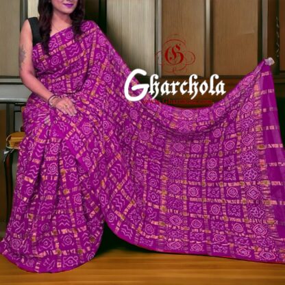 Magenta Love Gharchola Rai Bandhani Saree Traditional Wedding