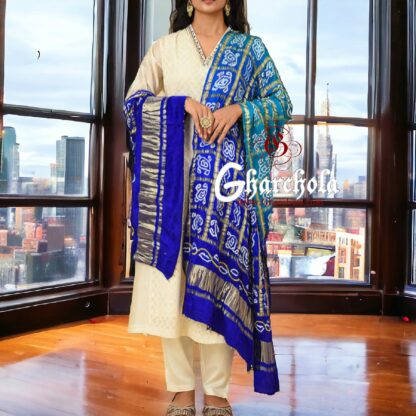 Sky Blue Bandhani Gharchola Dupatta Pure Gaji Silk