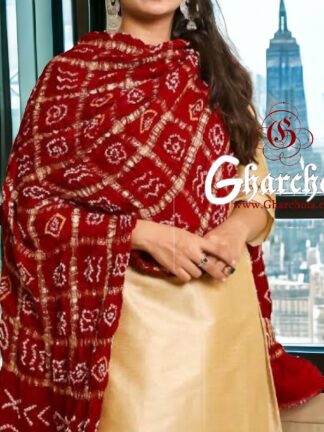 Blood Red Bandhani Gharchola Dupatta Pure Gaji Silk