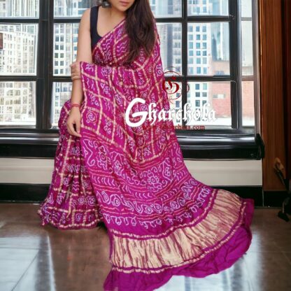 Magenta Gharchola Saree Pure Gaji Silk Bandhani