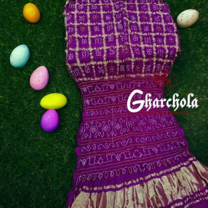 Magenta Brinjal Gharchola Saree Pure Gaji Silk Bandhani