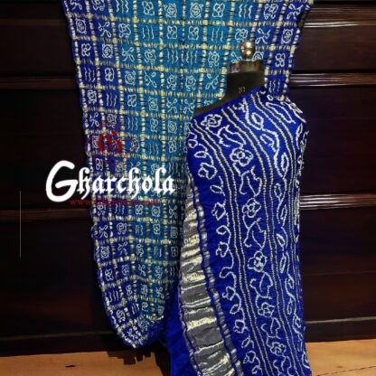 Sky Blue Gharchola Saree Pure Gaji Silk Bandhani