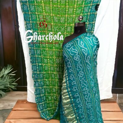 Parrot Rama Gharchola Saree Pure Gaji Silk Bandhani