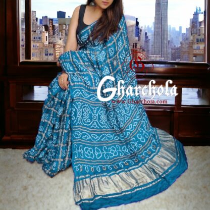 Dream Sky Gharchola Saree Pure Gaji Silk Bandhani