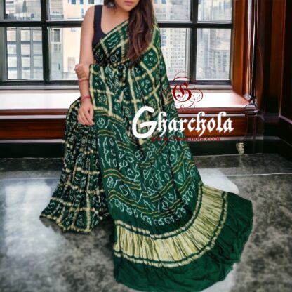 Deep Green Gharchola Saree Pure Gaji Silk Bandhani