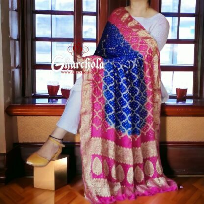 Pink Blue Banarasi Bandhani Dupatta Georgette Silk