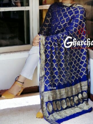 Blue Banarasi Bandhani Dupatta Georgette Silk