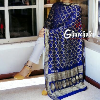 Blue Banarasi Bandhani Dupatta Georgette Silk