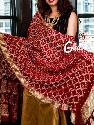 Maroon Banarasi Bandhani Dupatta Georgette Silk