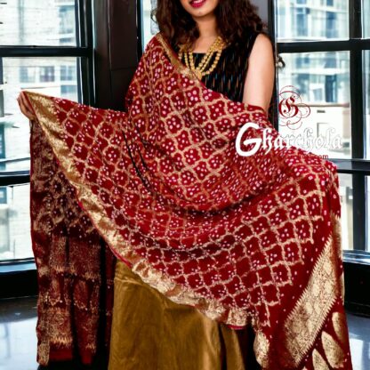 Maroon Banarasi Bandhani Dupatta Georgette Silk