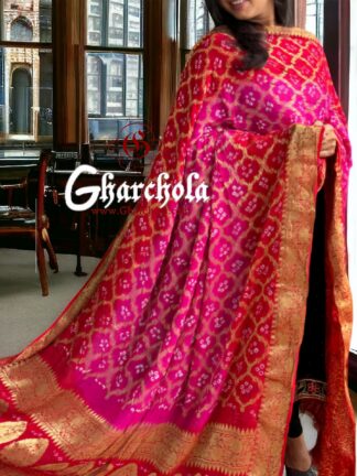 Pink Red Banarasi Bandhani Dupatta Georgette Silk