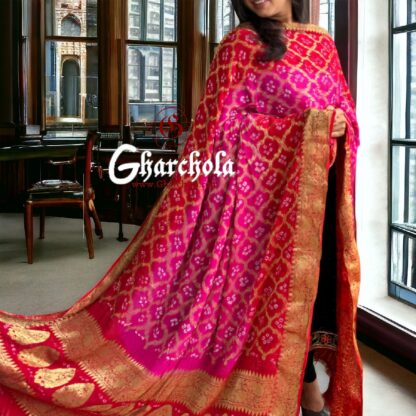 Pink Red Banarasi Bandhani Dupatta Georgette Silk