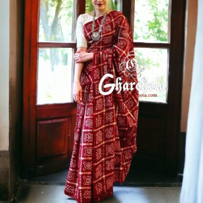 Marron Real Jari Gharchola Rai Bandhani Saree Traditional Wedding